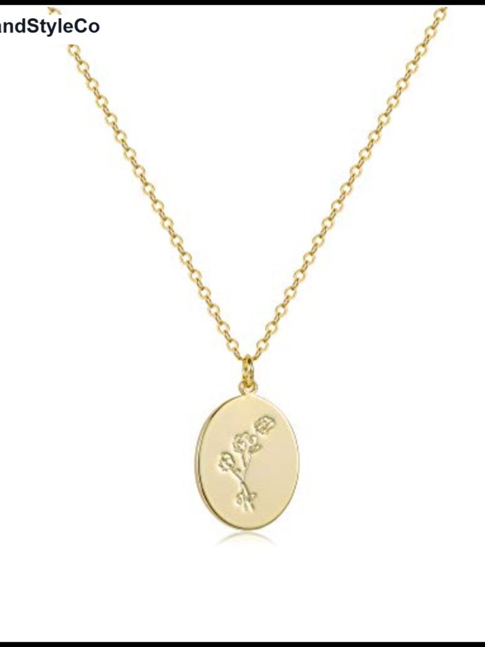 14K Gold Plated Oval Coin Pendant Necklace Birth Flower Dainty Jewelry